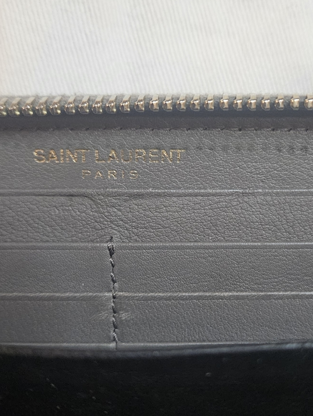 Yves Saint Laurent Gray Leather Zip Wallet with Gold YSL Emblem - Picture 9 of 9